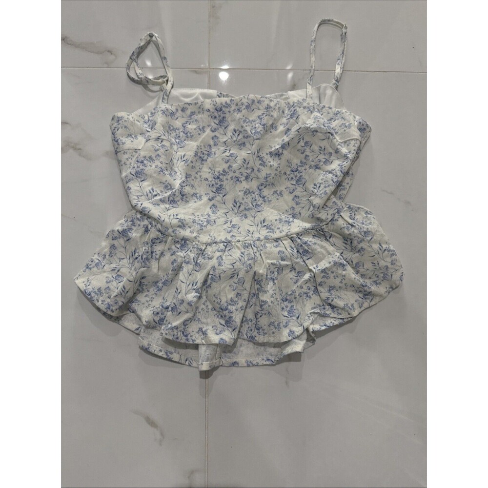 NWT Francesca's Mi Ami White Floral Polyester Blend Frilly Shirt Women XS